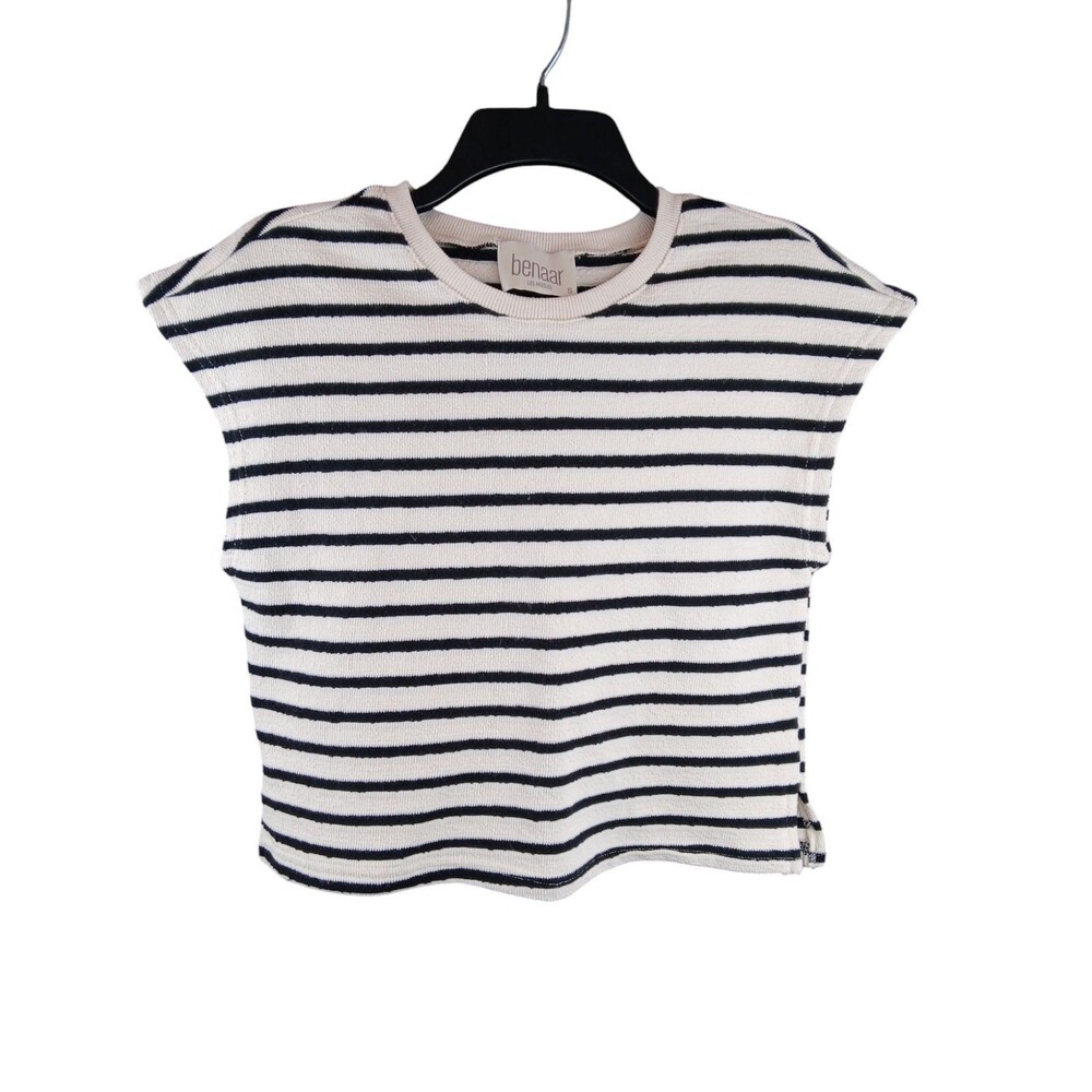 Benaar LA Allison Black Striped Sleeveless Crew Neck Sz Small Terrycloth Top